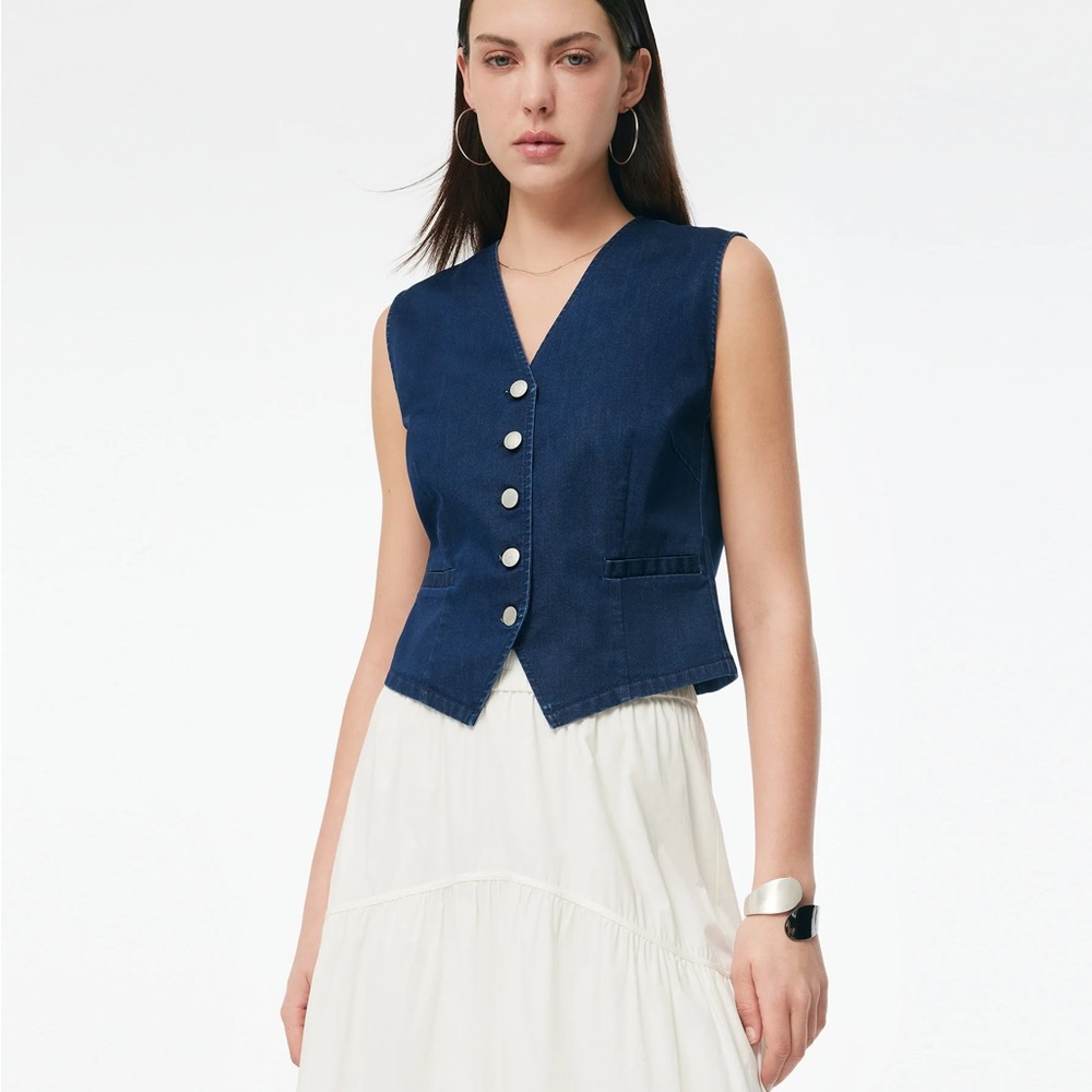 Goelia Denim Single-Breasted Women Stretchy Vest